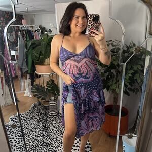 Free People Swept Away V-Neck Printed Maxi Top Purple Size Small